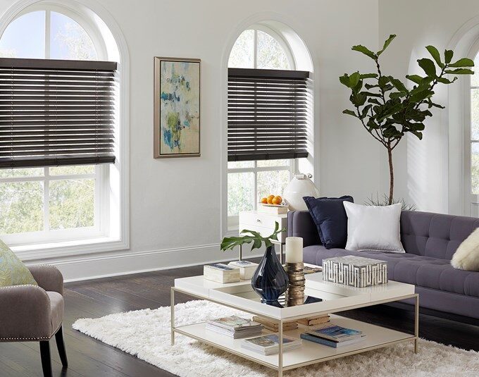 blinds.com 2 inch premium wood blinds in a living room