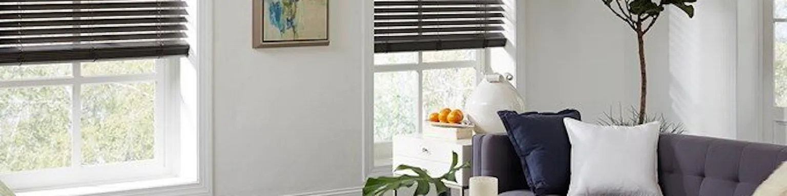 blinds.com 2 inch premium wood blinds in a living room