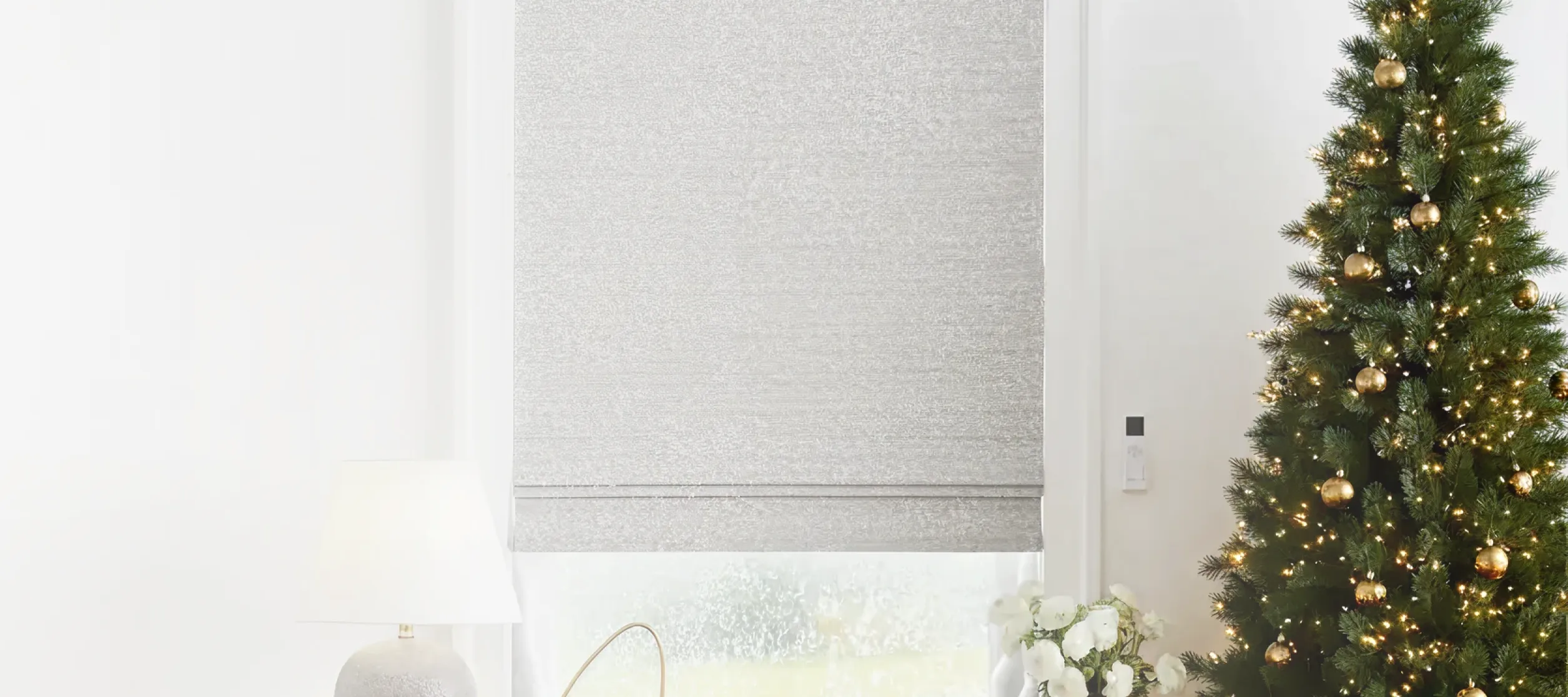 Roller shades on window