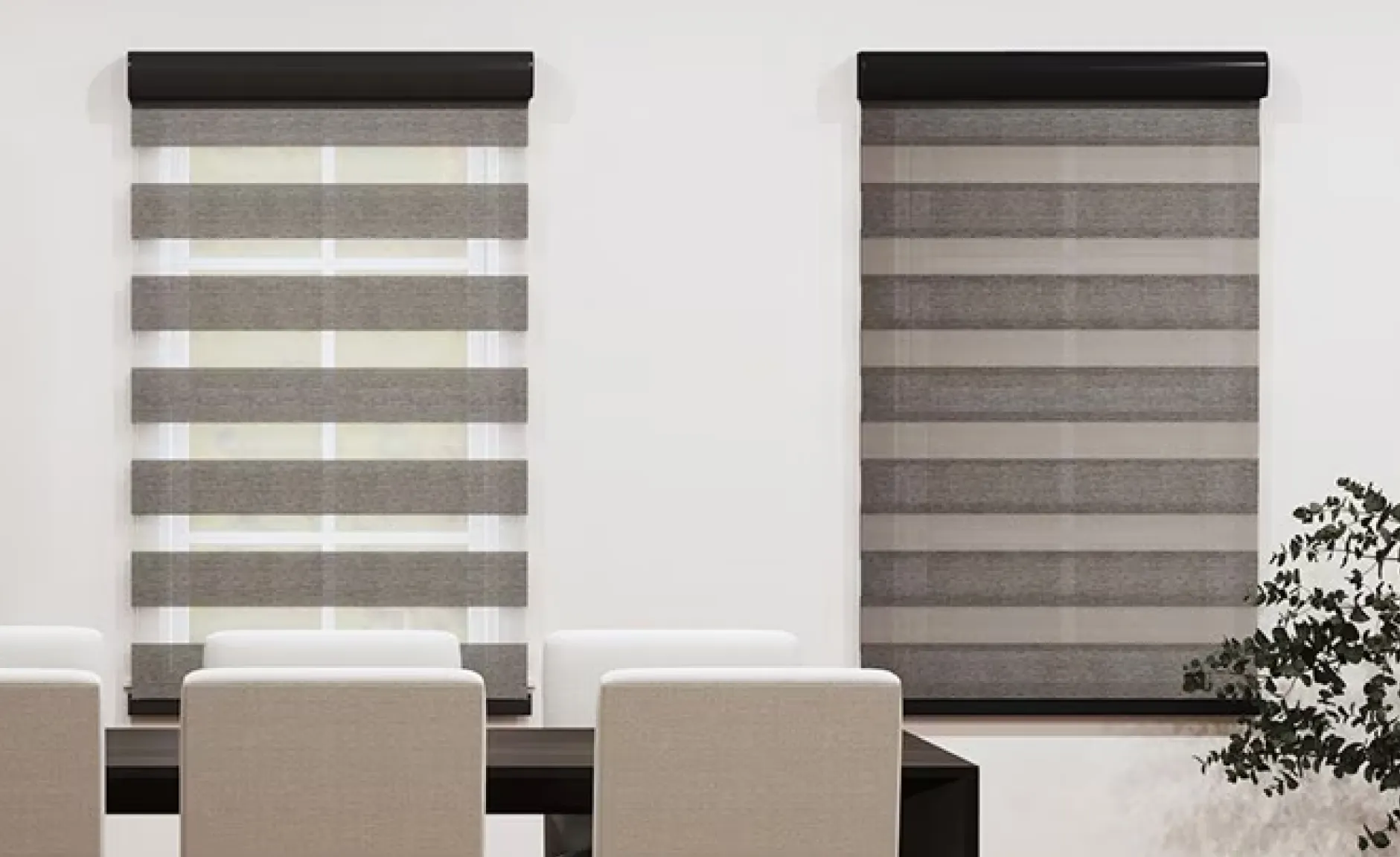 Roller shades on windows