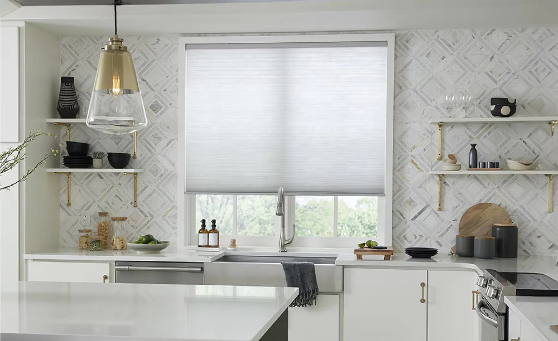 Roller shades on window
