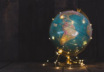 The globe wrapped in lights