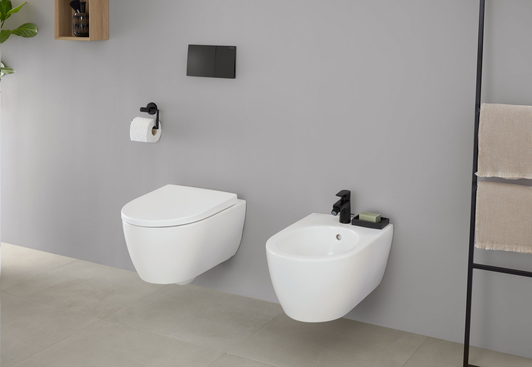 Geberit iCon WC wall-hung with bidet & Sigma70