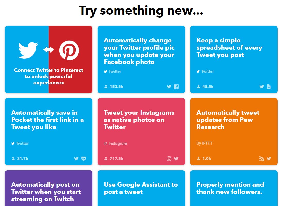 List of applets for Twitter on IFTTT. List of applets for Twitter on IFTTT.