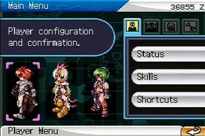 Ragnarok Online Nintendo DS game menu Ragnarok Online Nintendo DS game menu