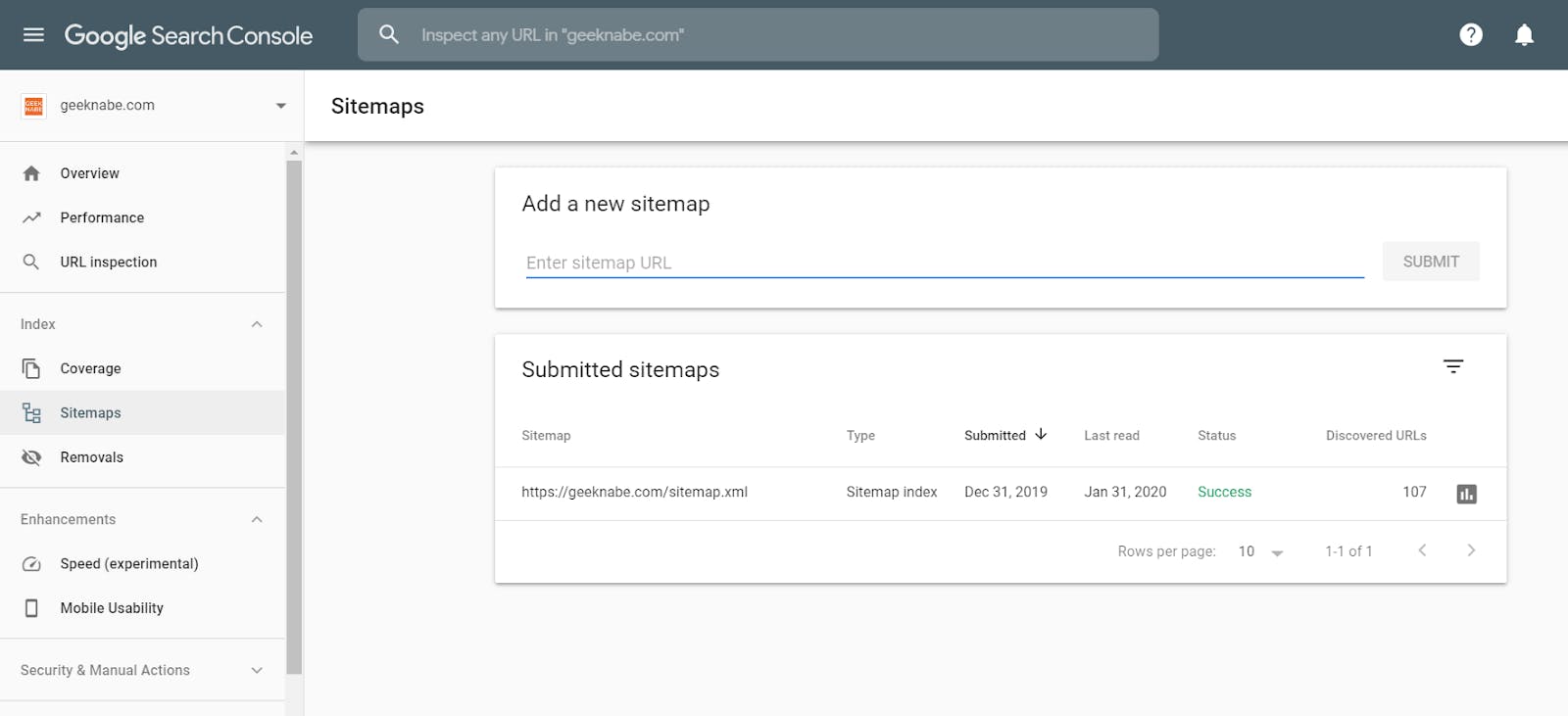 Screenshot of Google Search Console Screenshot of Google Search Console