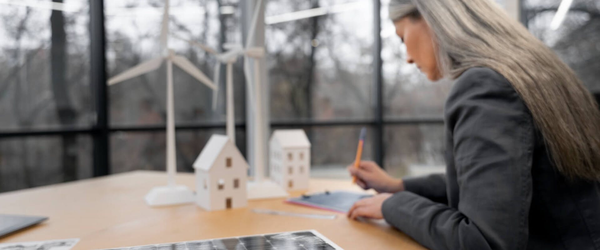 Unternehmerin bei der Solarplanung Unternehmerin bei der Solarplanung