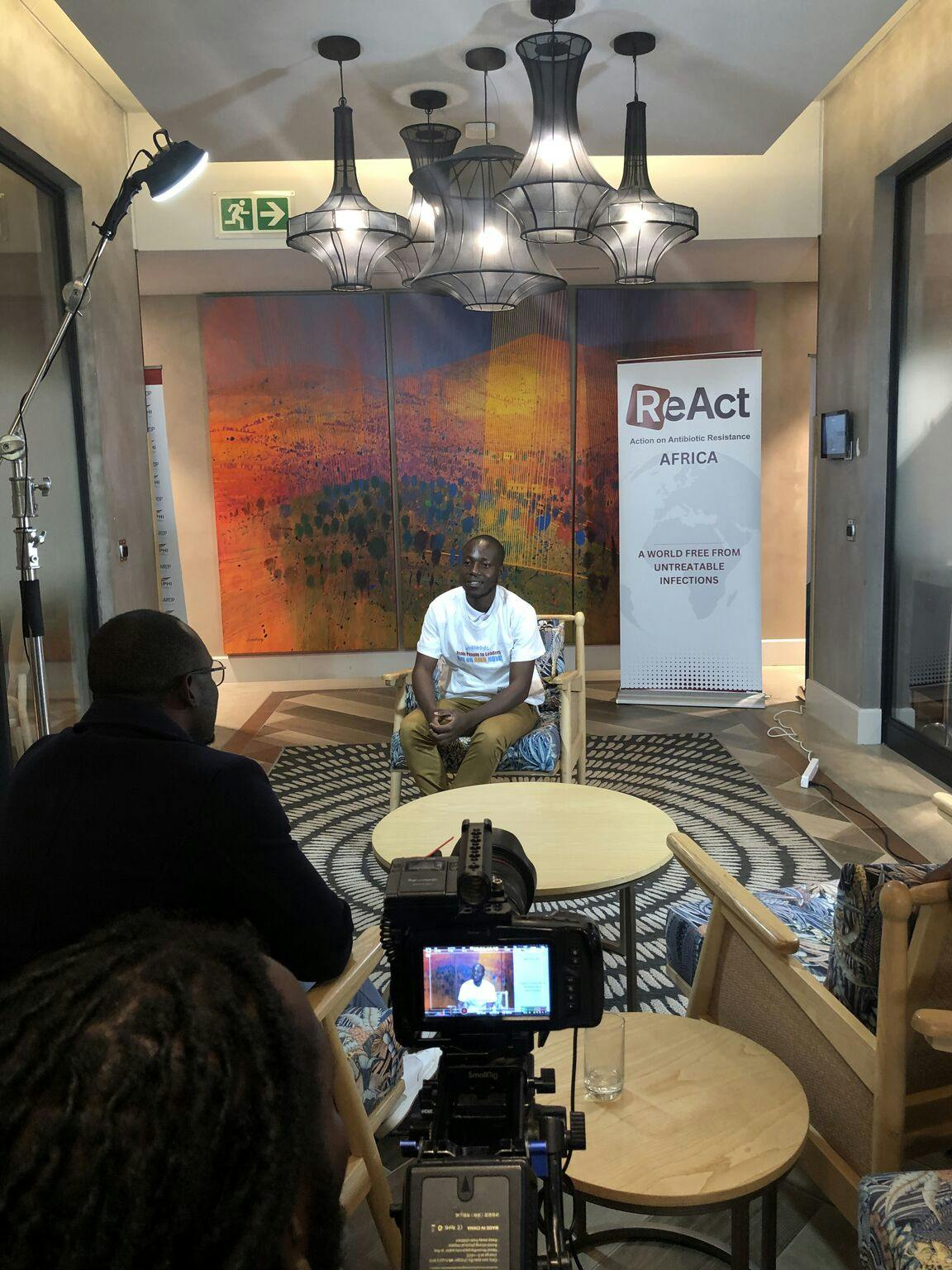 A person being interviewed at one of anti-microbial resistance events.