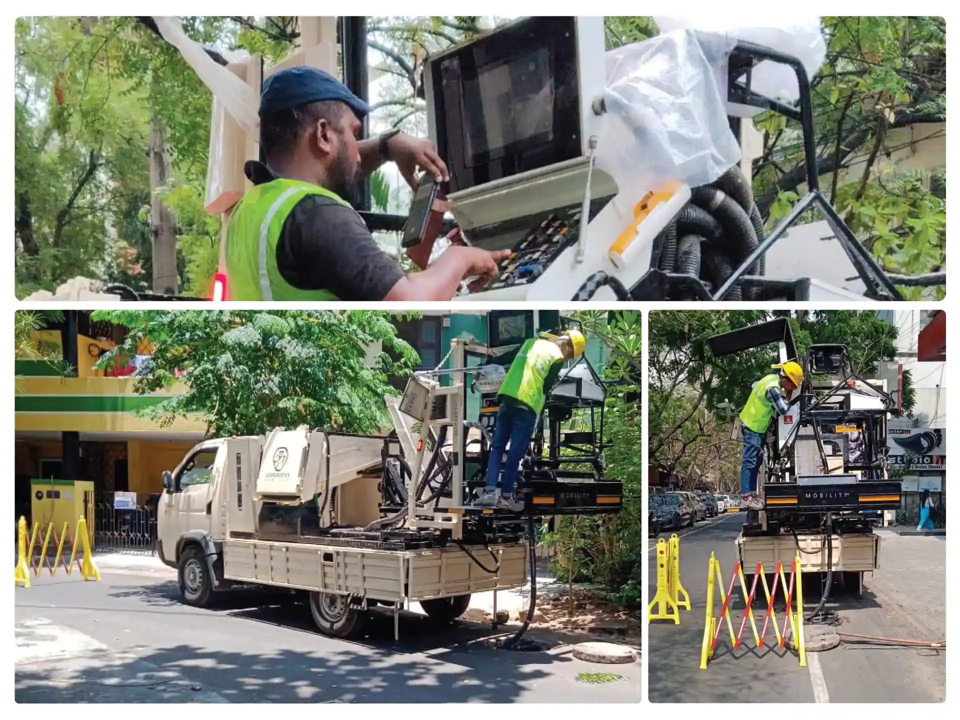 Bandicoot Mobility+ being operated from a truck for robotic manhole cleaning in Chennai.
