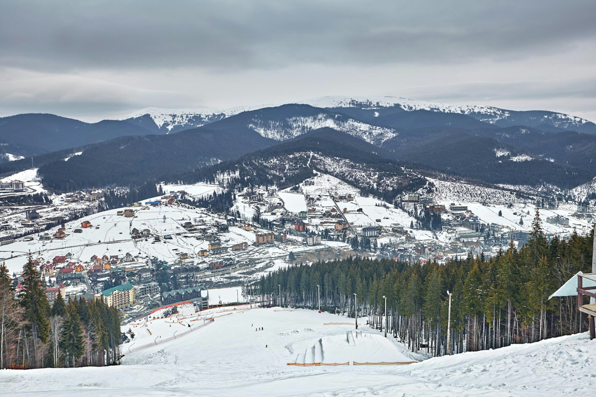 Snowy mountain ski resort