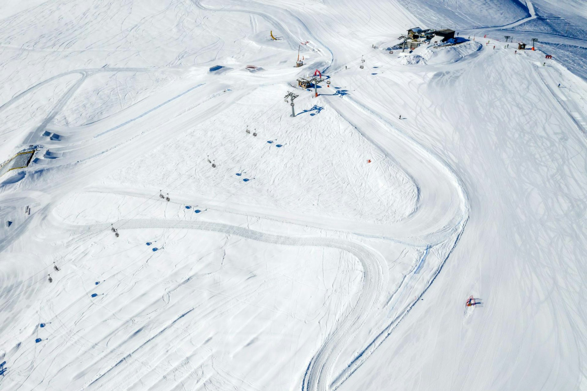 High angle view of people skiing on field during winter