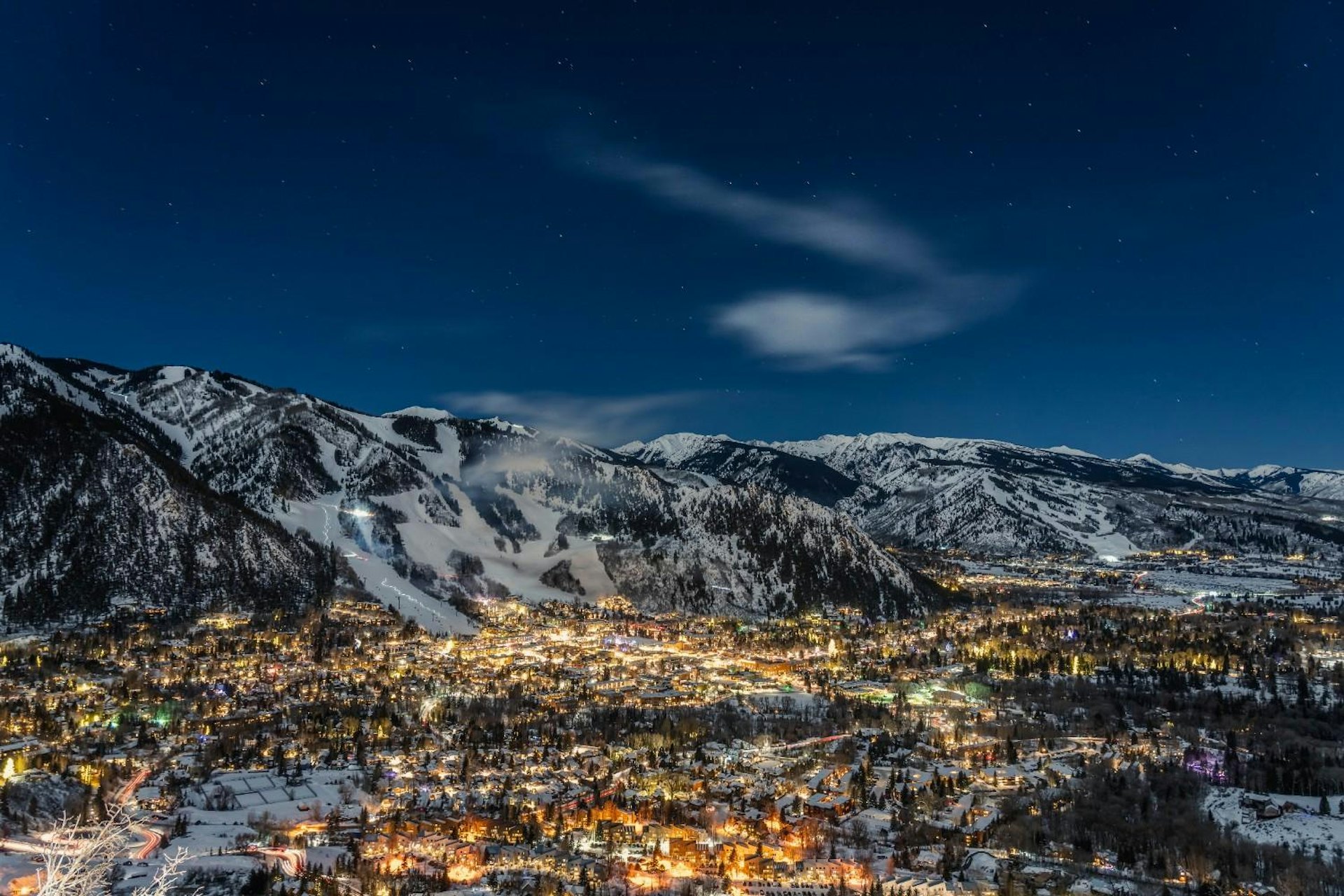 Aspen Snowmass at night in Colorado, USA.