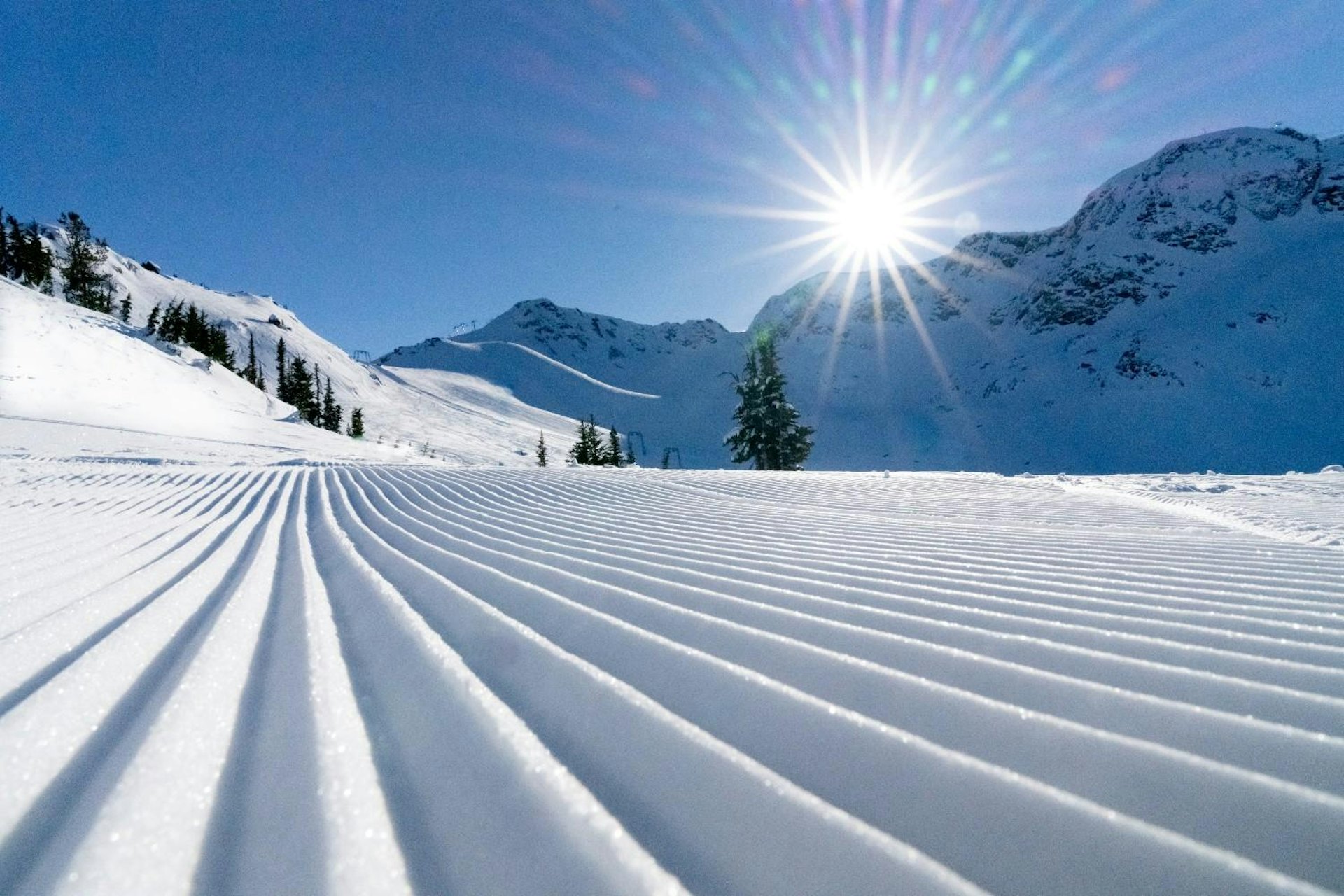 Perfect corduroy at Whistler Blackcomb in British Columbia, Canada.