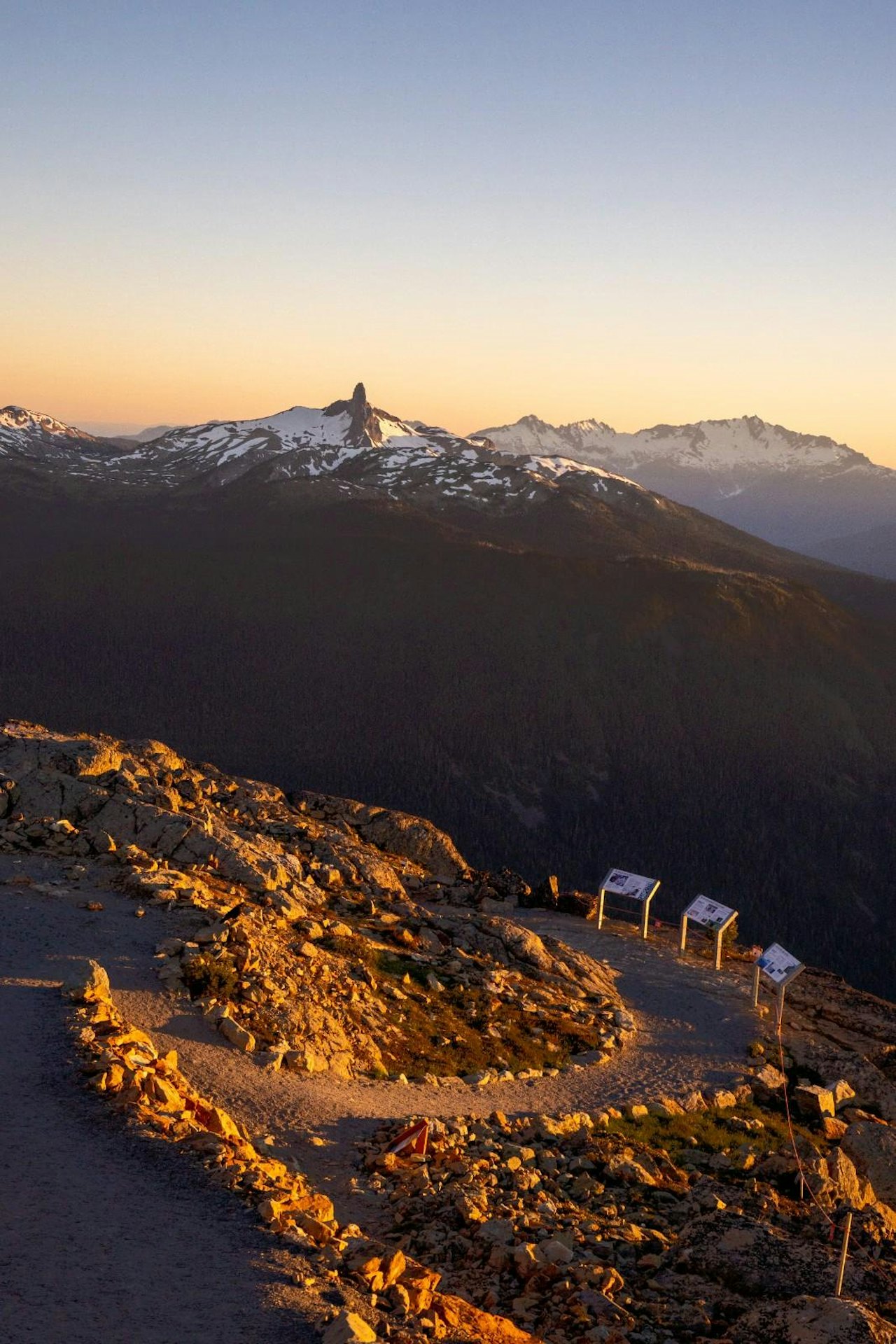 Evening time over a hiking trail at Whistler Blackcomb in British Columbia, Canada.