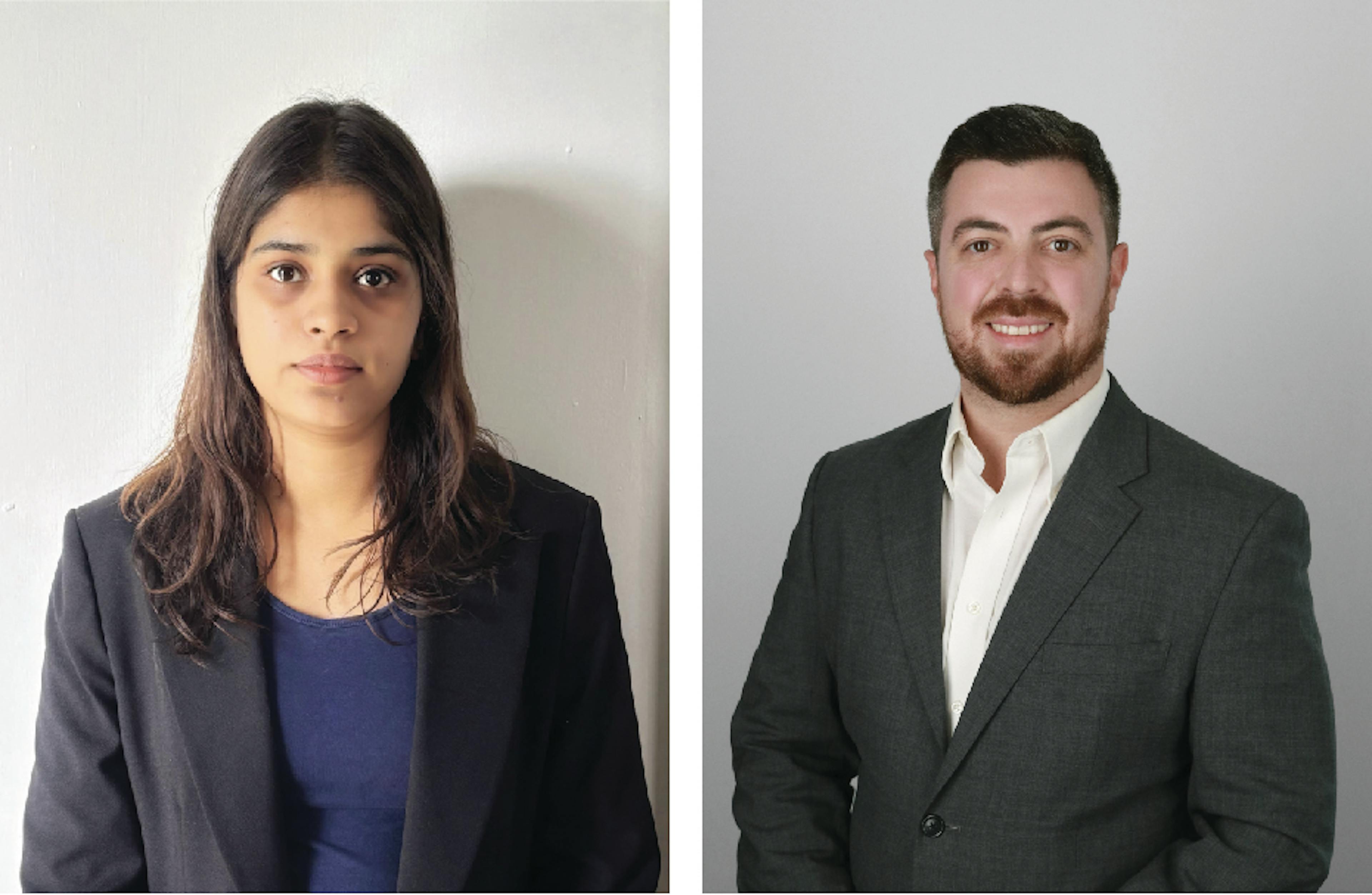 **Lalitha Paturi** (left), a master's student in petroleum engineering at the University of Houston, and **Sam Klarin**, who earned his master's degree in energy and earth resources from the University of Texas at Austin, interned at Houston-based Sage Geosystems.