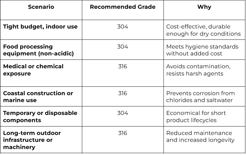 stainless steel grades