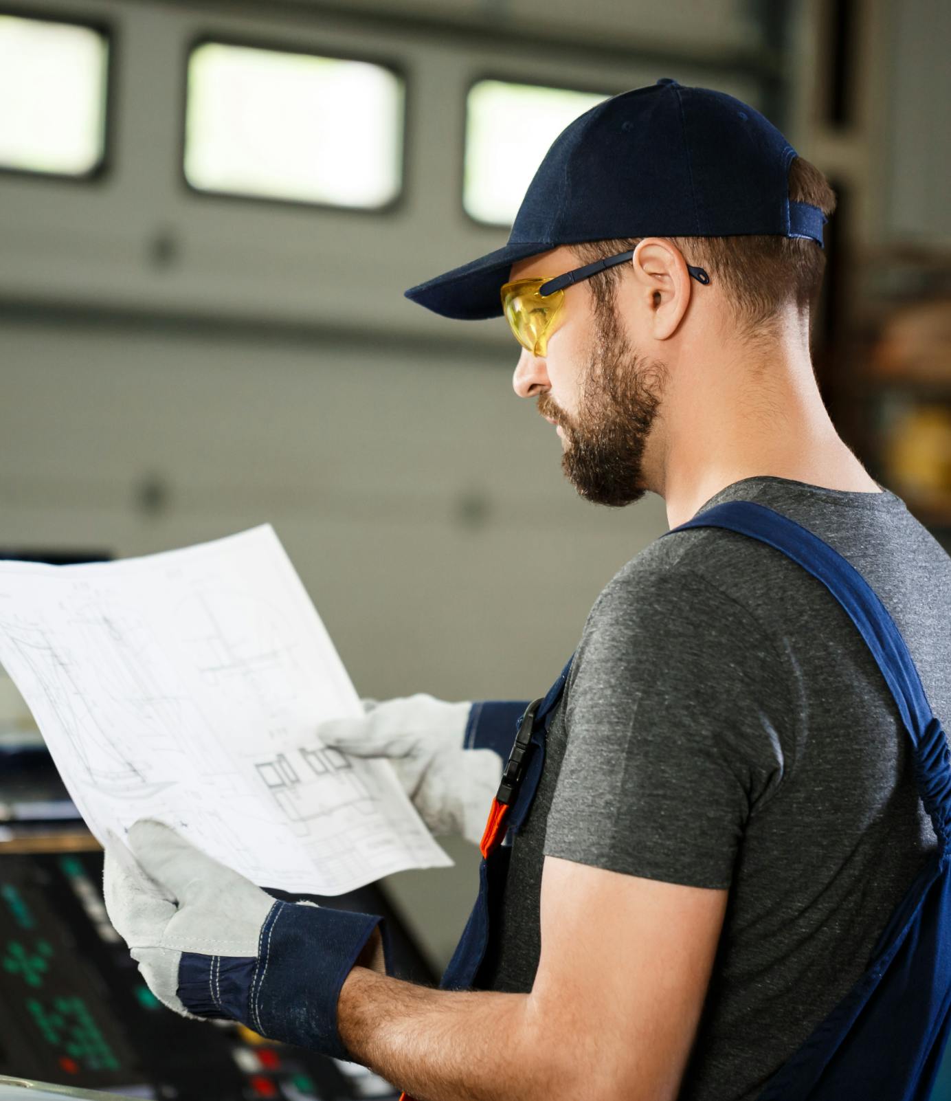 Engineer checking design document