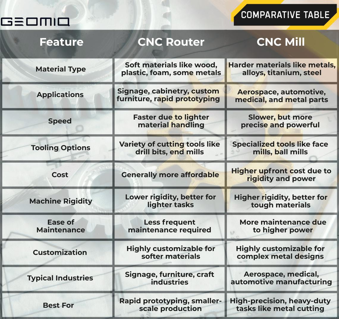CNC comparison table.