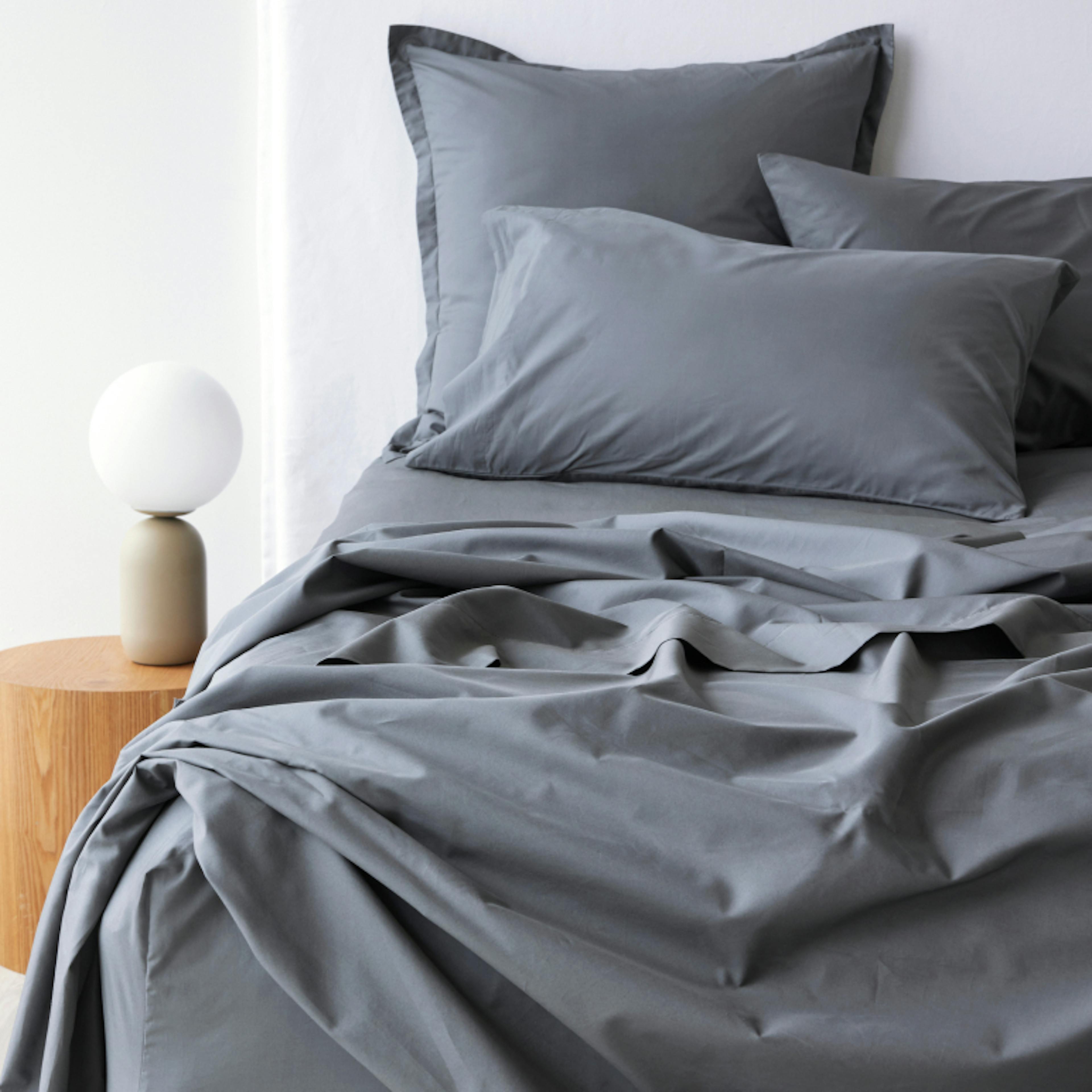 Cotton Percale Sheet Set in Steel