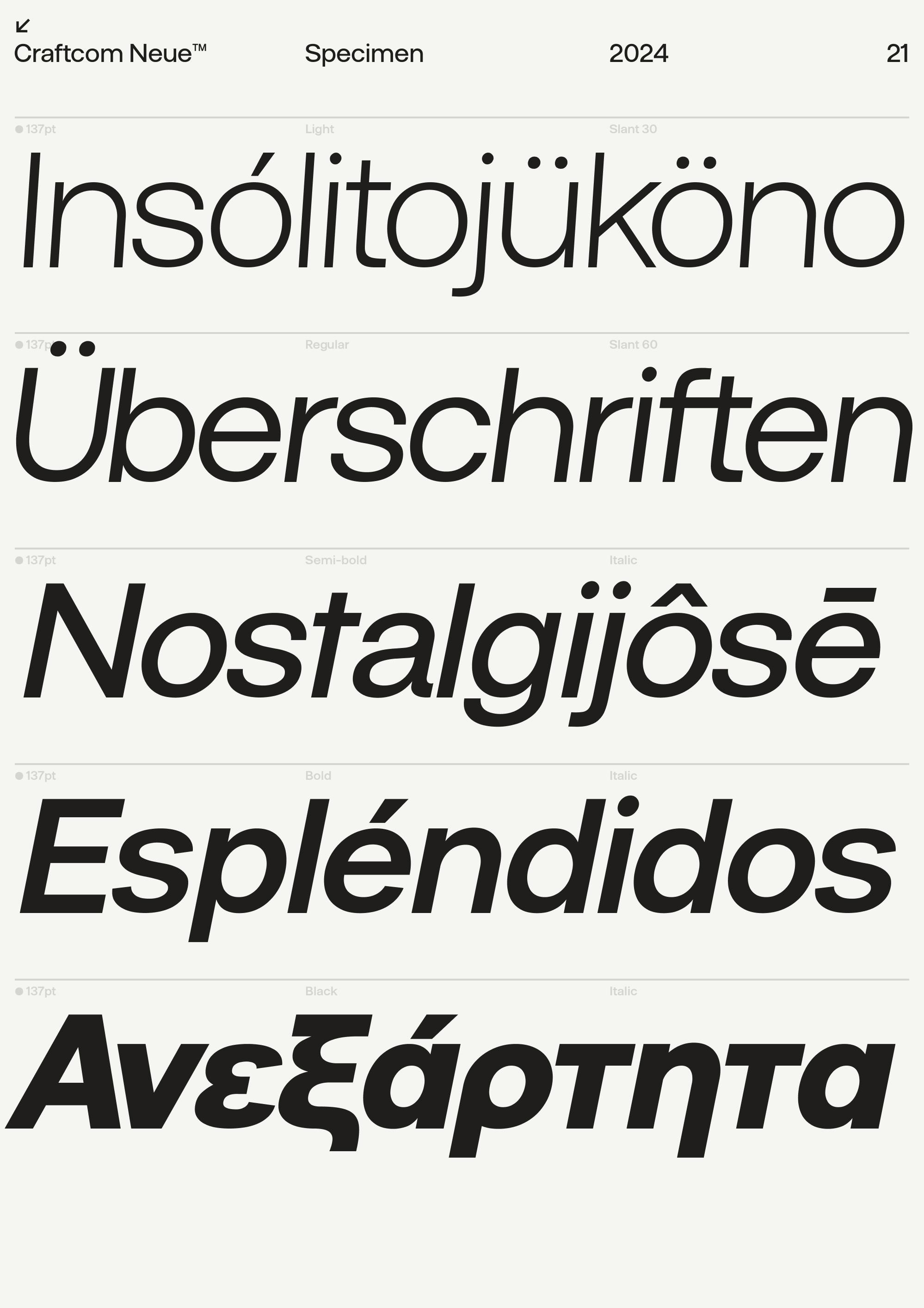 Craftcom Neue typeface specimen