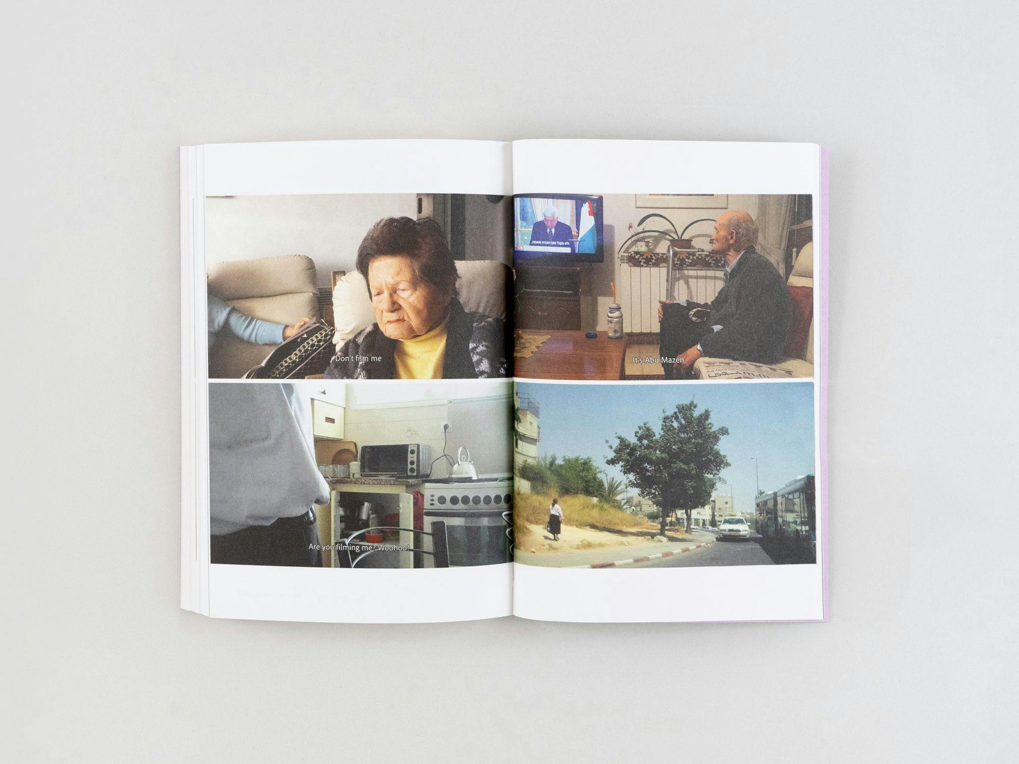 Images from the inside of the book with stills from a film about the artist's ageing parents. The stills show their life in Israel and the inside of their flat.
