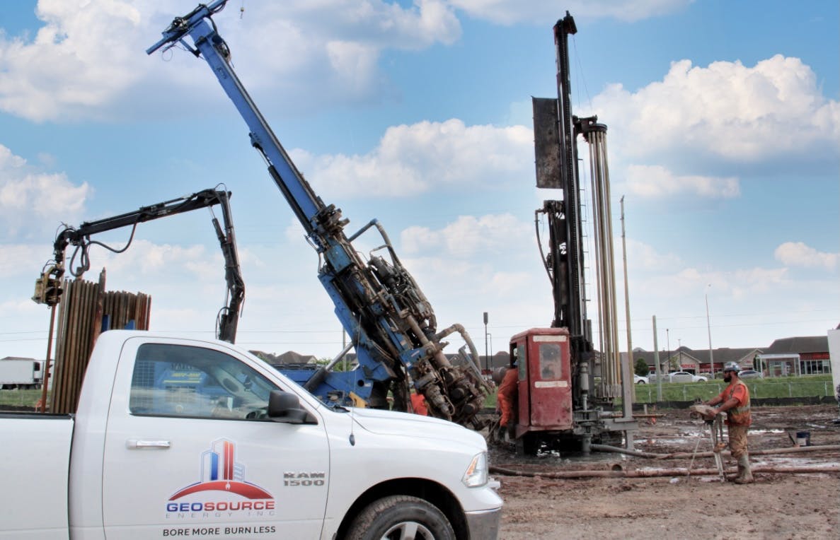 Large machine with drill head angled