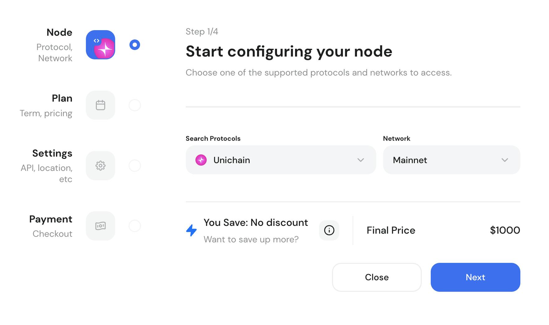 Requesting a private Unichain mainnet node via GetBlock dashboard