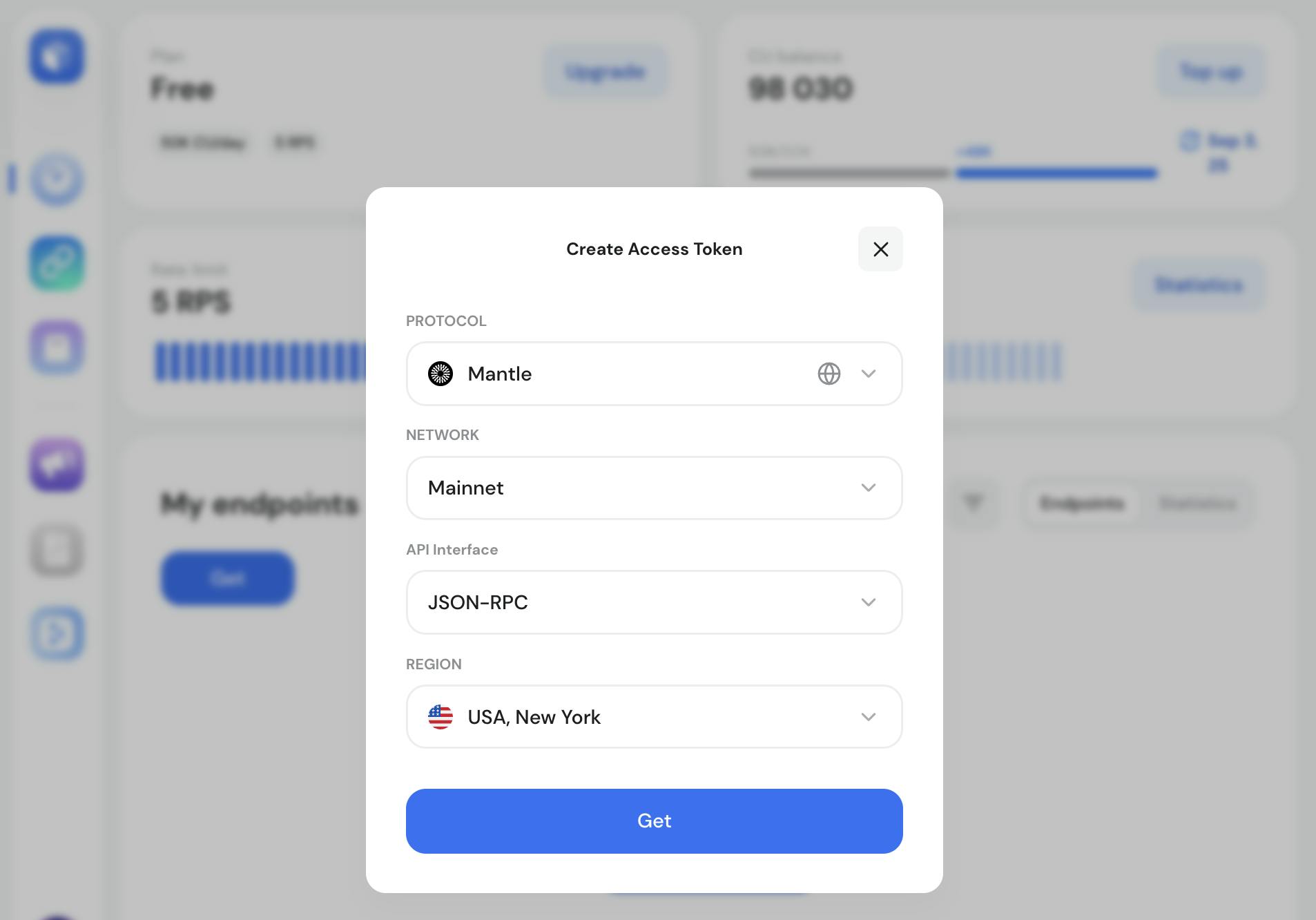 Mantle RPC endpoint creation flow on GetBlock