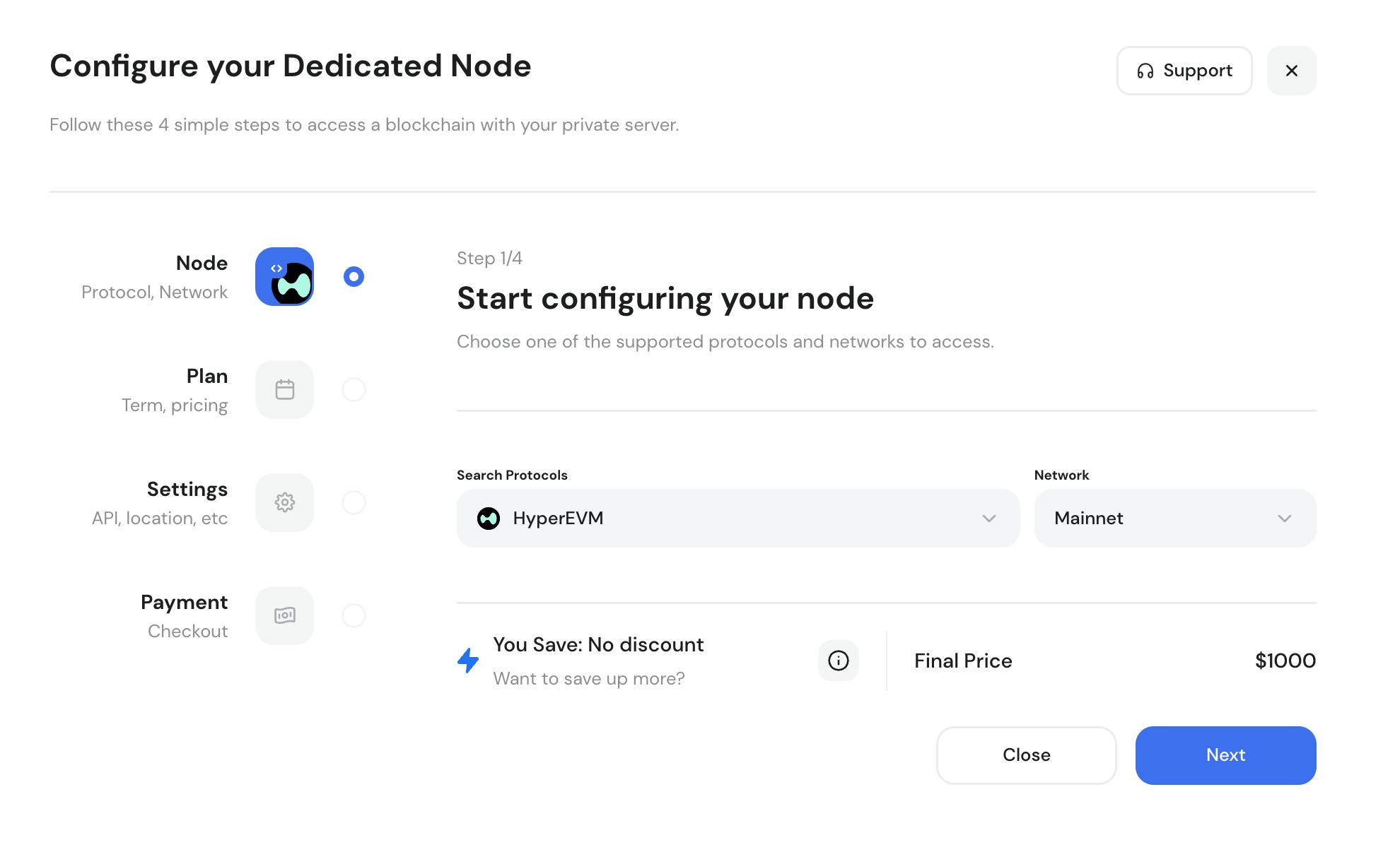 Private dedicated HyperEVM node deployment interface