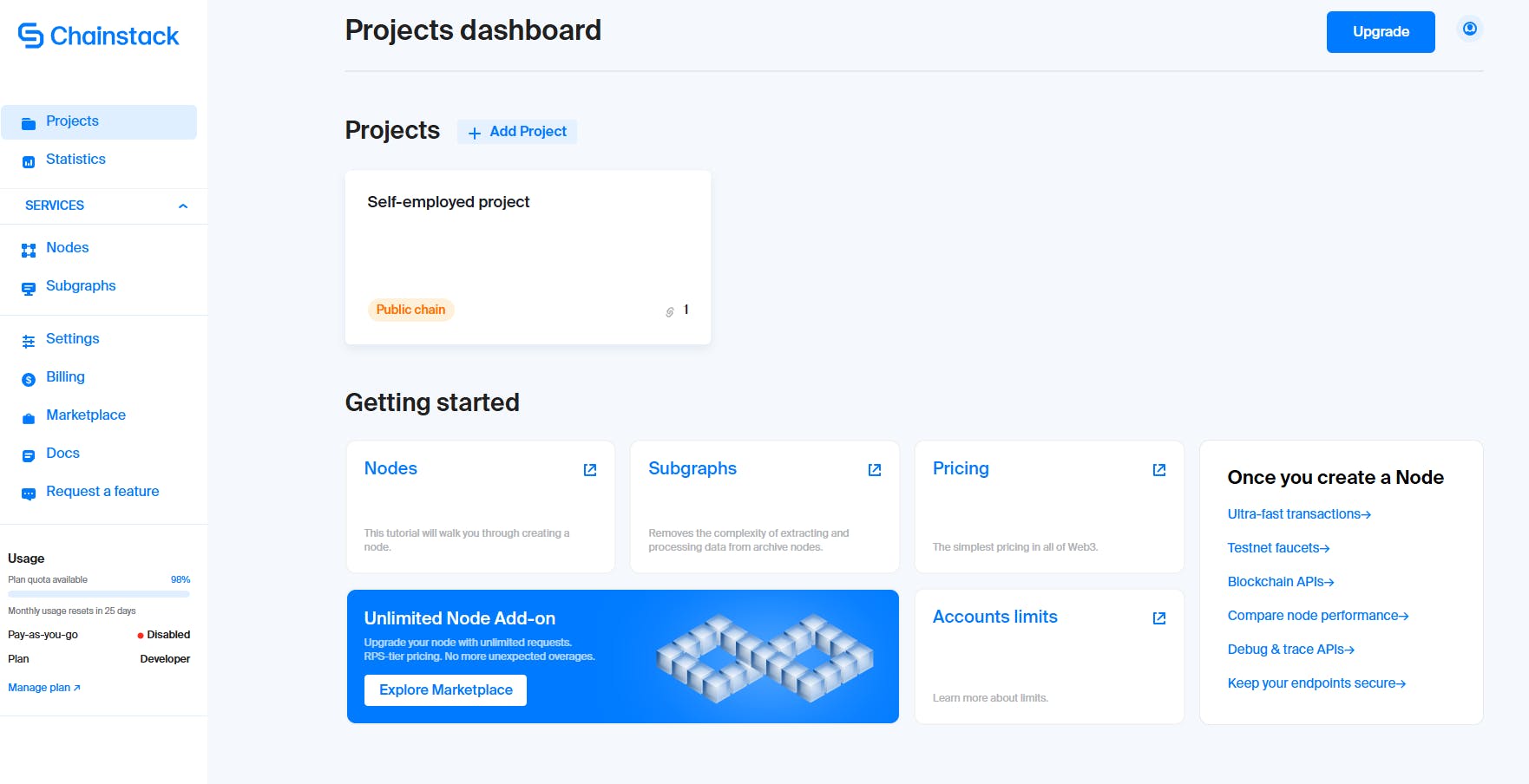 Chainstack dashboard