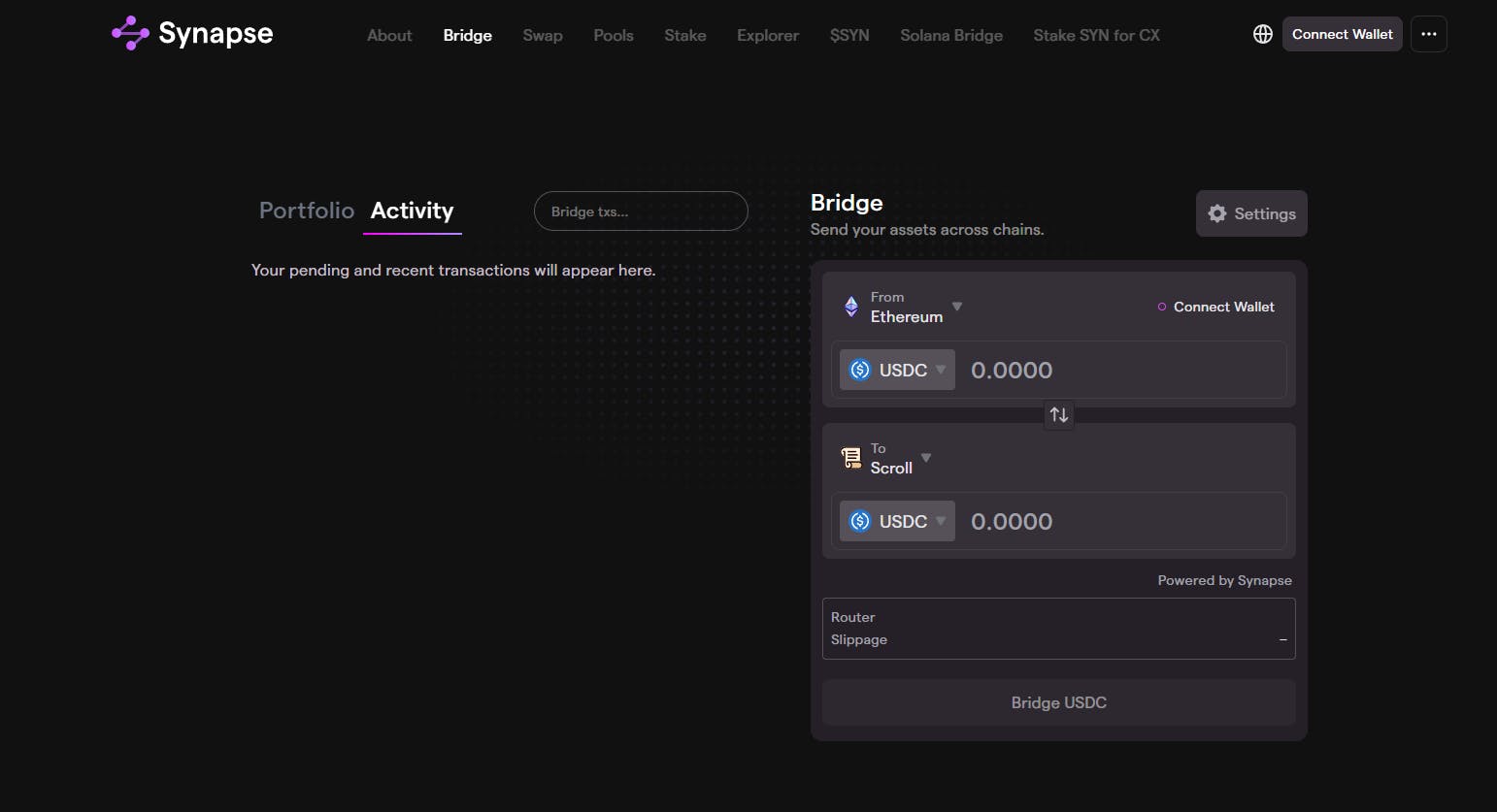 Synapse Protocol bridging menu