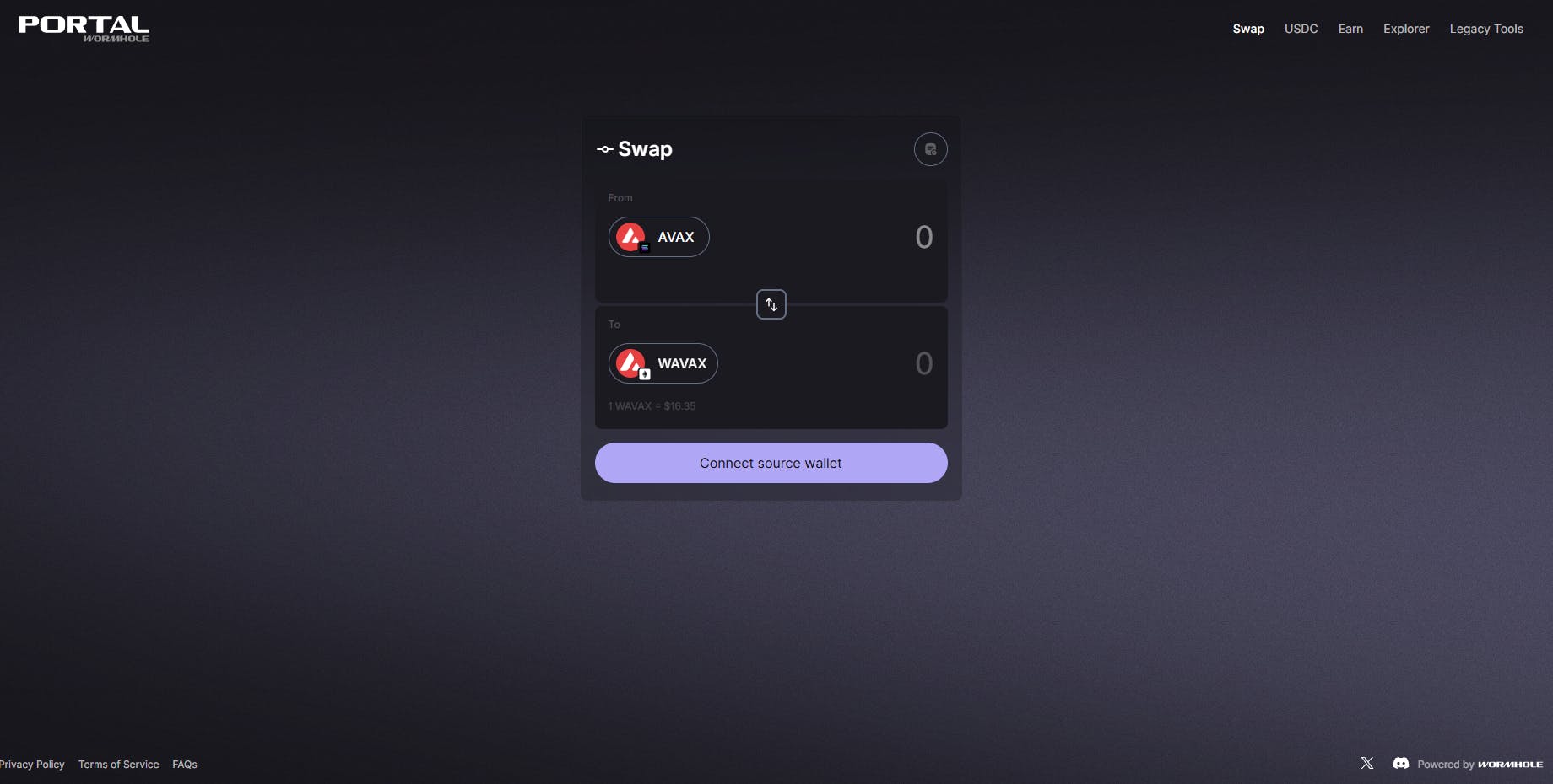 Interface of PortalBridge, powered by Wormhole