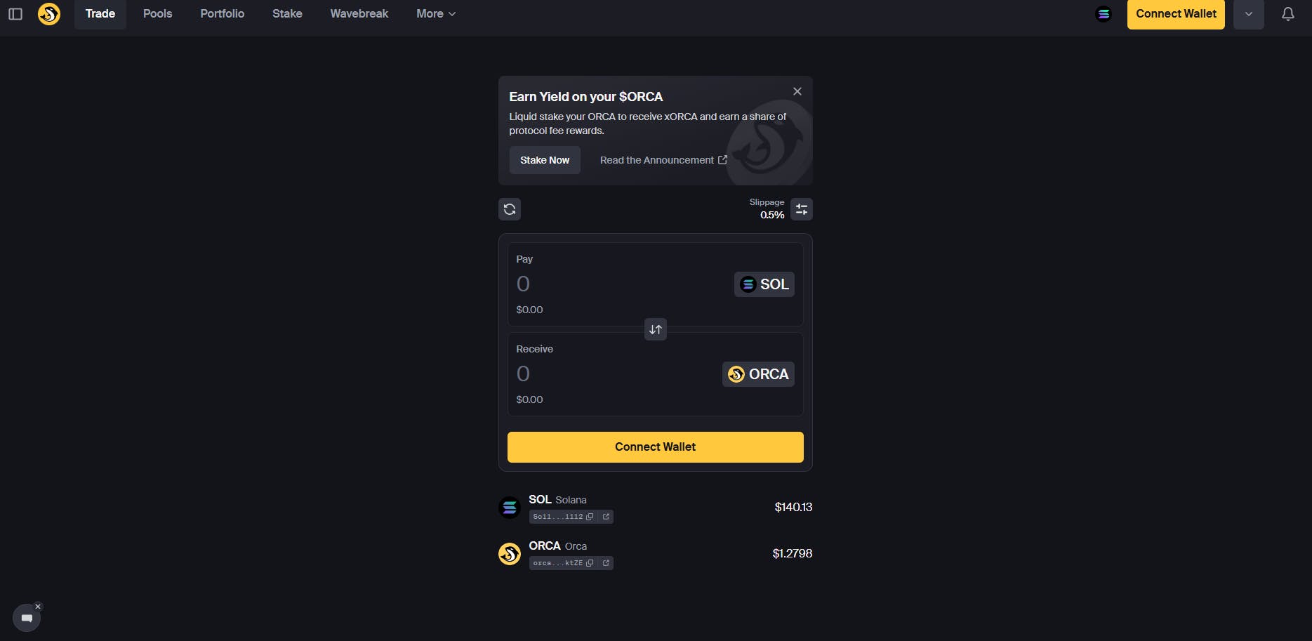 Orca token swap interface