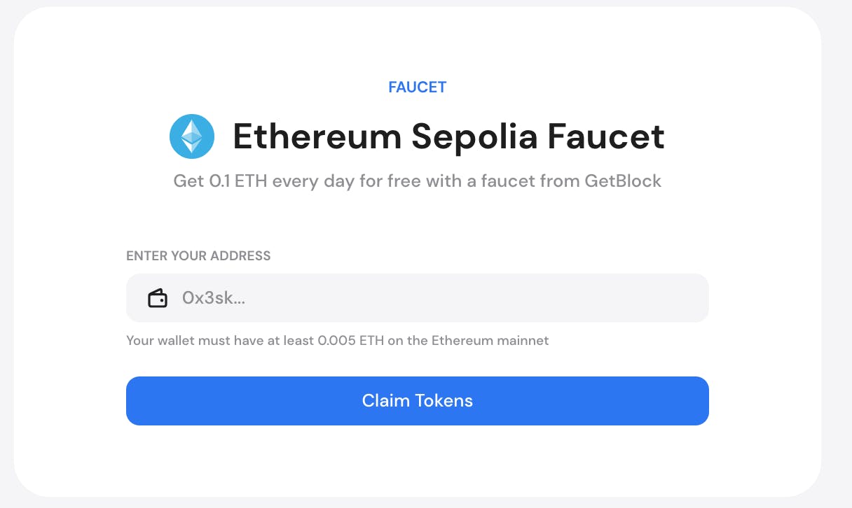 Ethereum Sepolia faucet interface