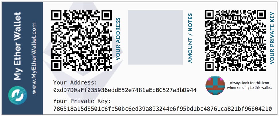 A paper Ethereum wallet from MyEtherWallet