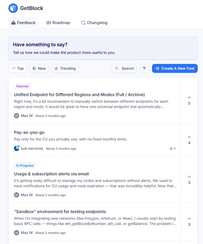 Feedback Portal main page