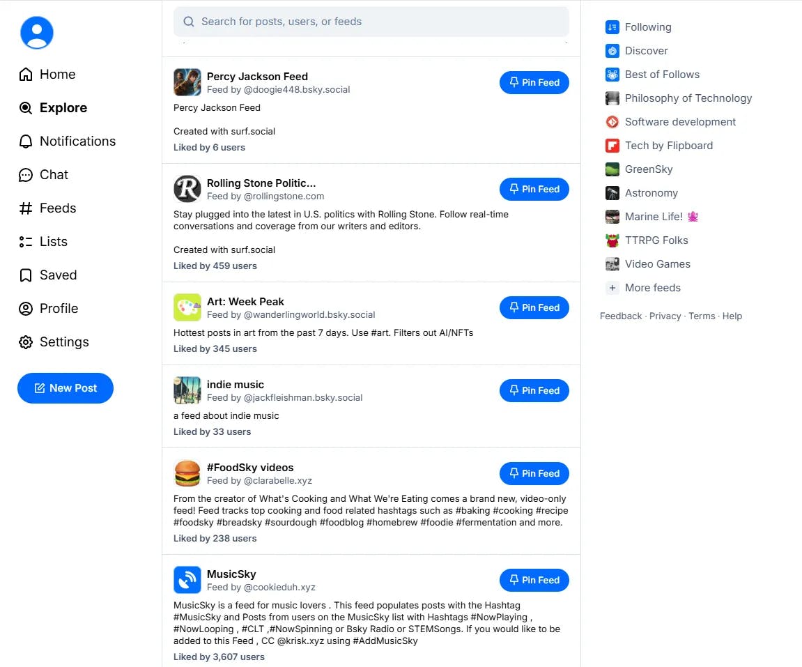 Bluesky social search interface