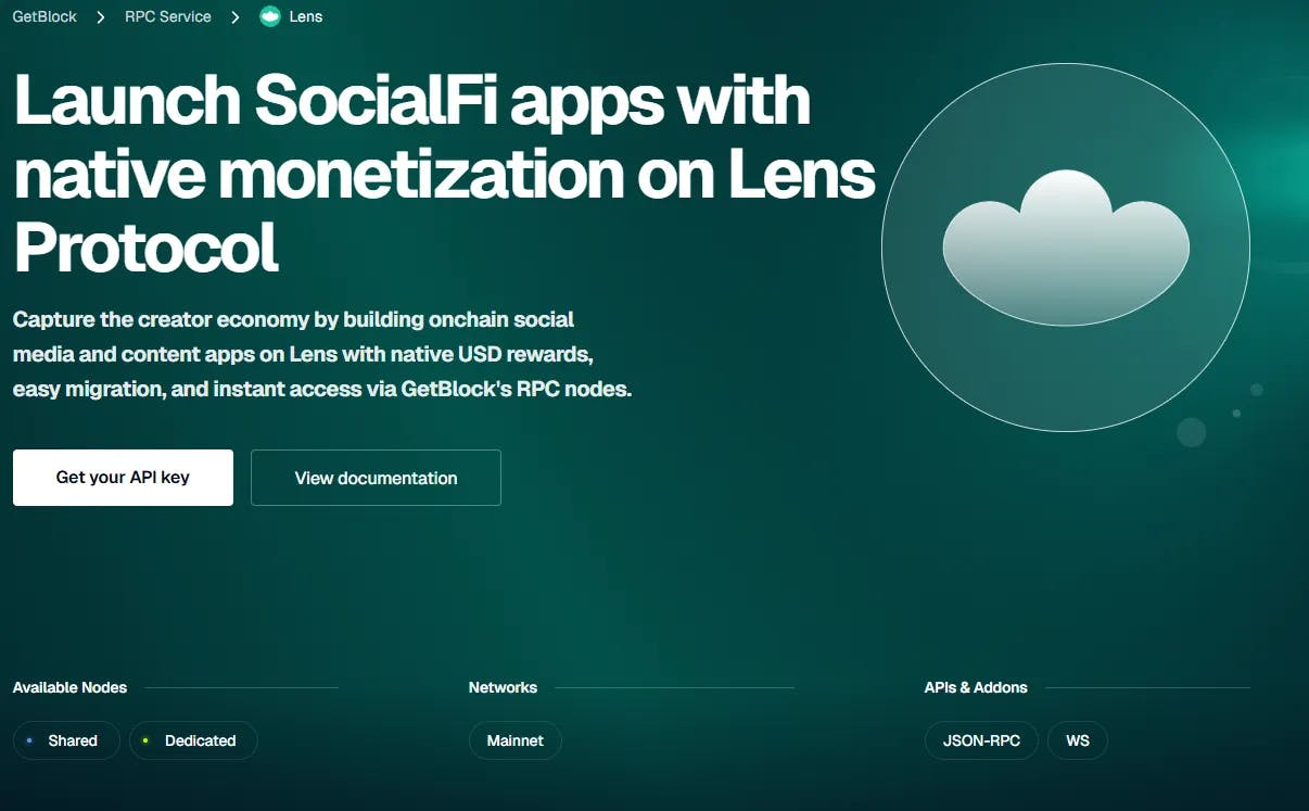 Getblock Lens RPC nodes