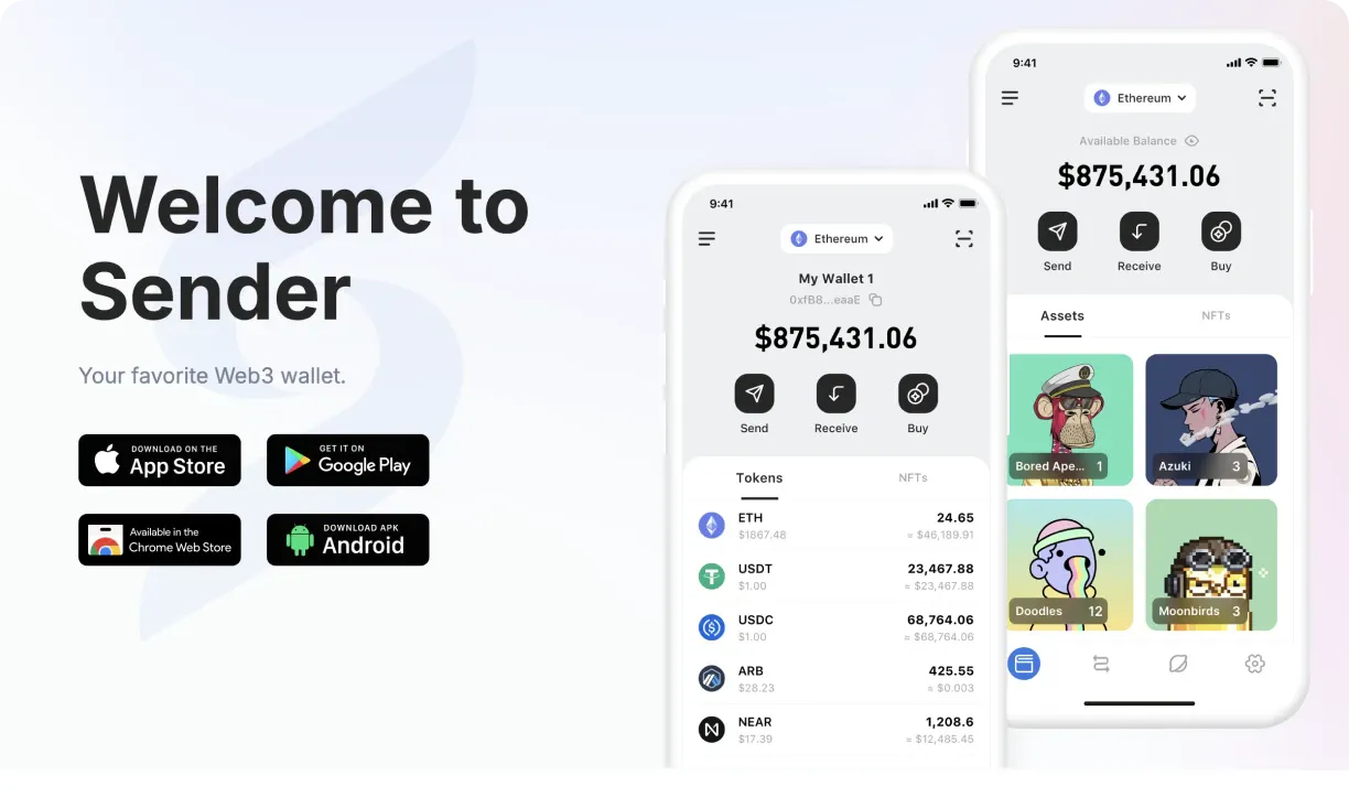 Sender wallet with support for Near crypto