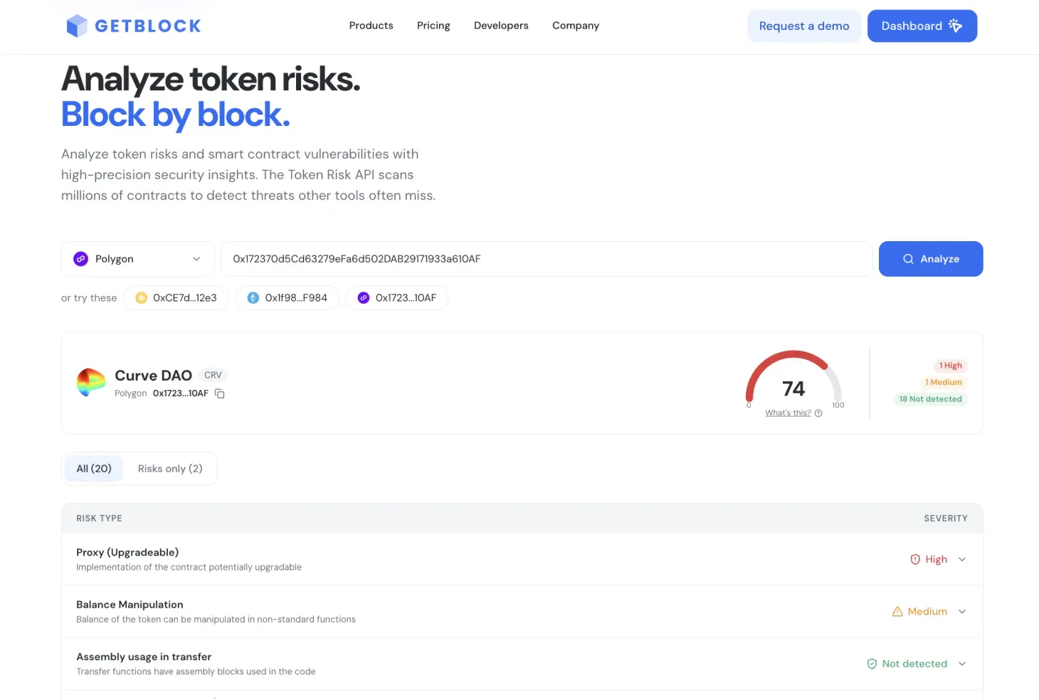 GetBlock smart contract risk analysis API