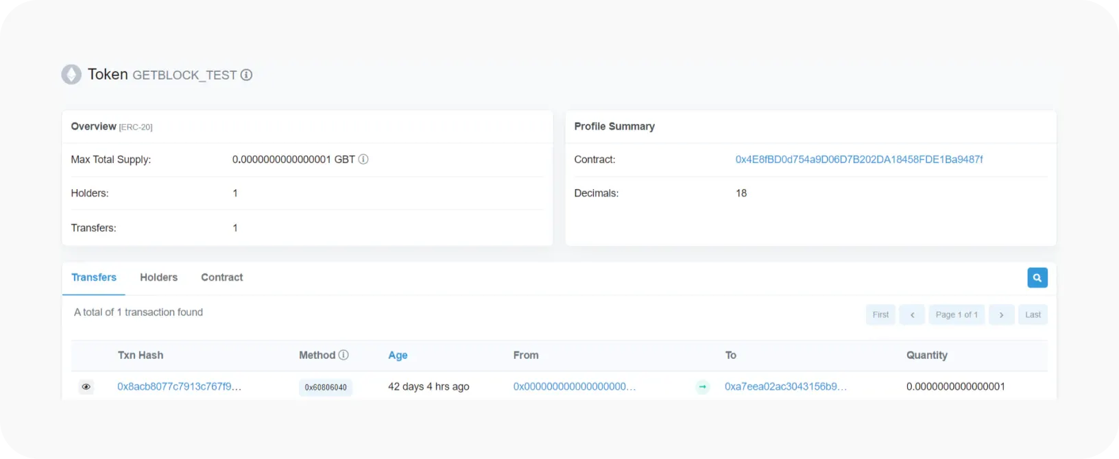 Ethereum token smart contract in crypto explorer
