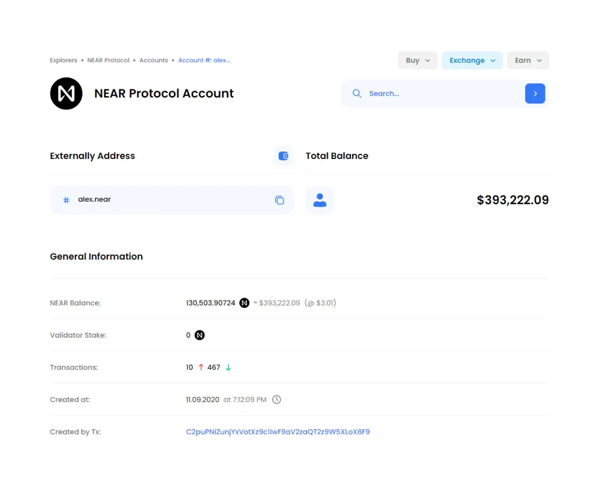 NEAR wallet of Alex Skidanov in block explorer