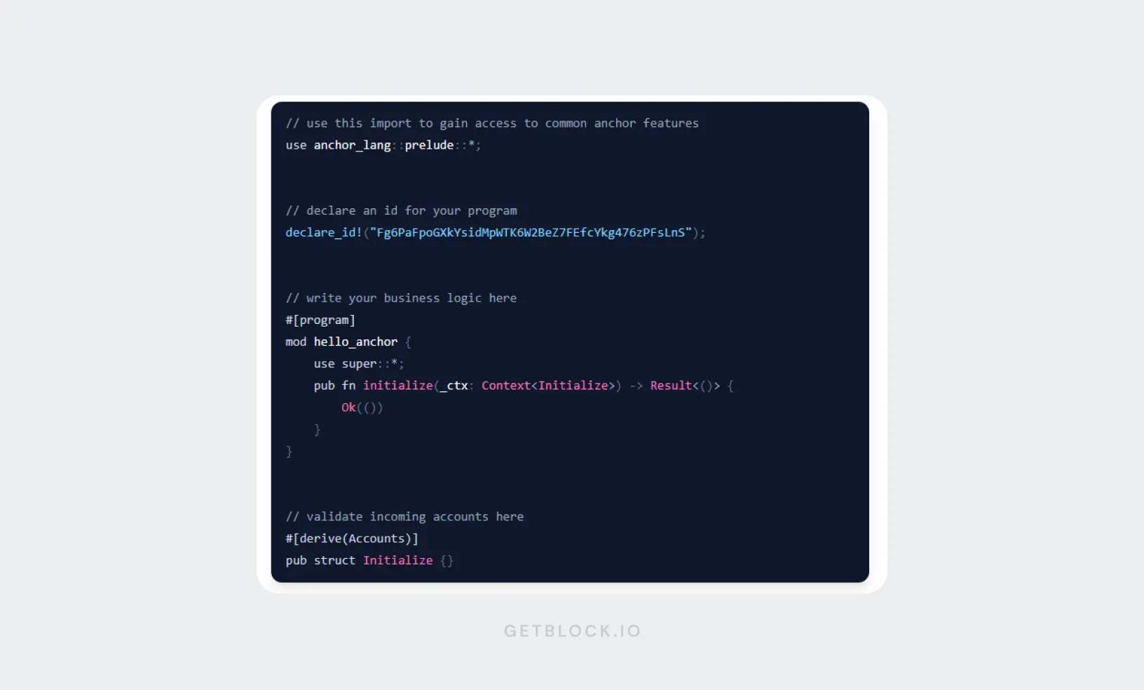 The Anchor Solana framework, with the basic program template