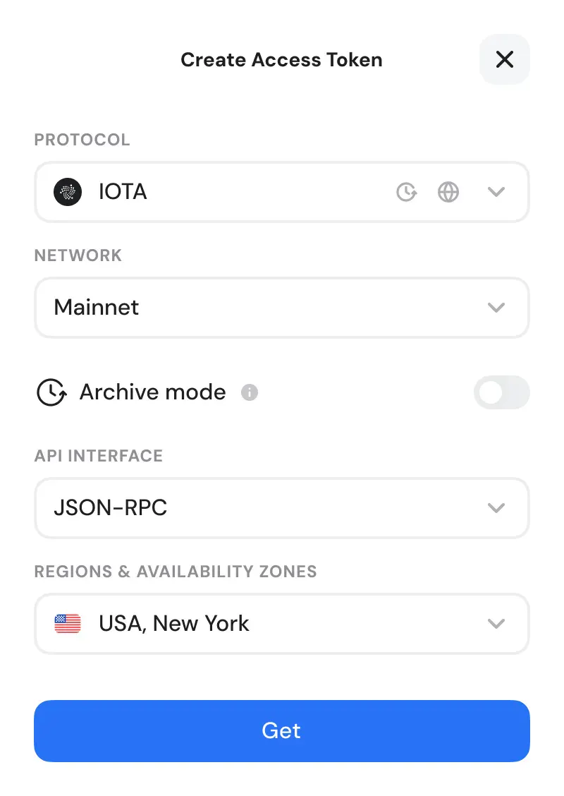 Setup steps for IOTA JSON-RPC endpoints via GetBlock configurator