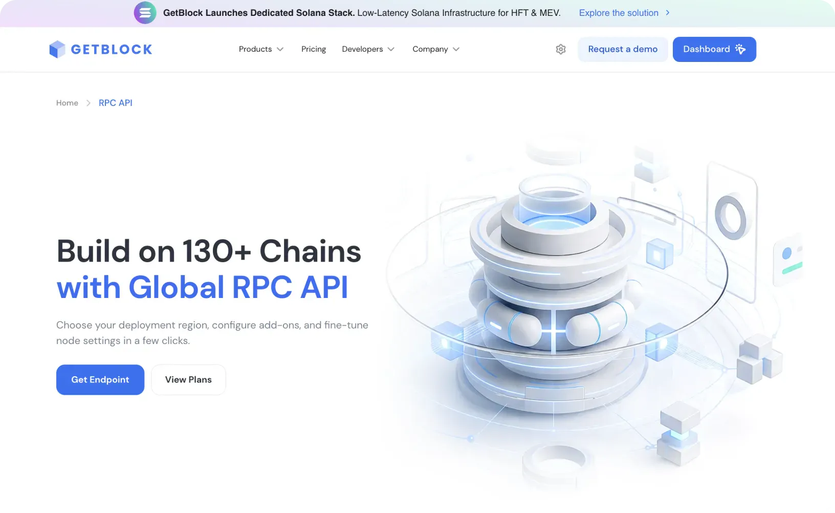 GetBlock provides node and RPC API access for 130+ blockchains, with RPC endpoints for DeFi, AI, gaming, onchain analytics, and enterprise web3 apps