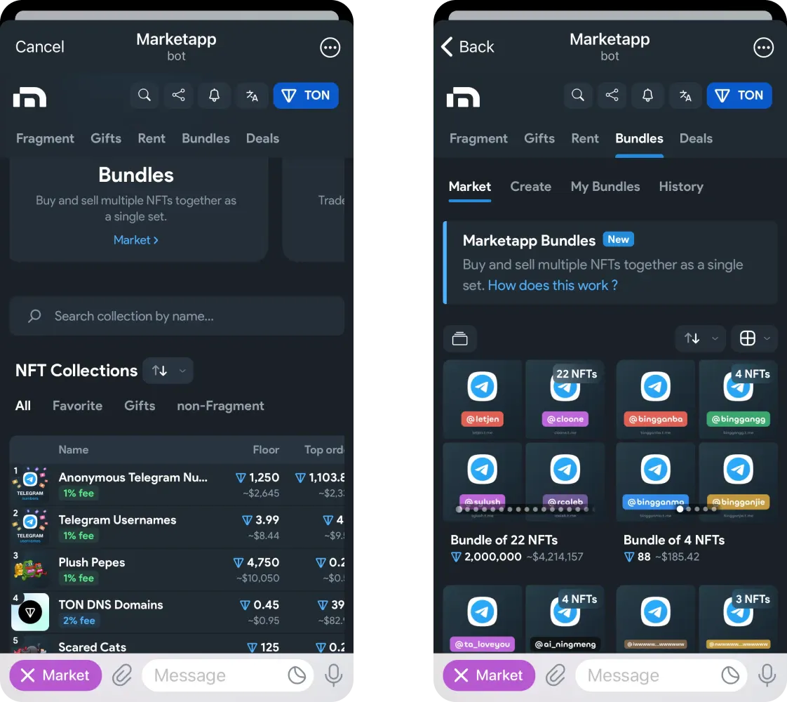 Marketapp TON NFTs examples