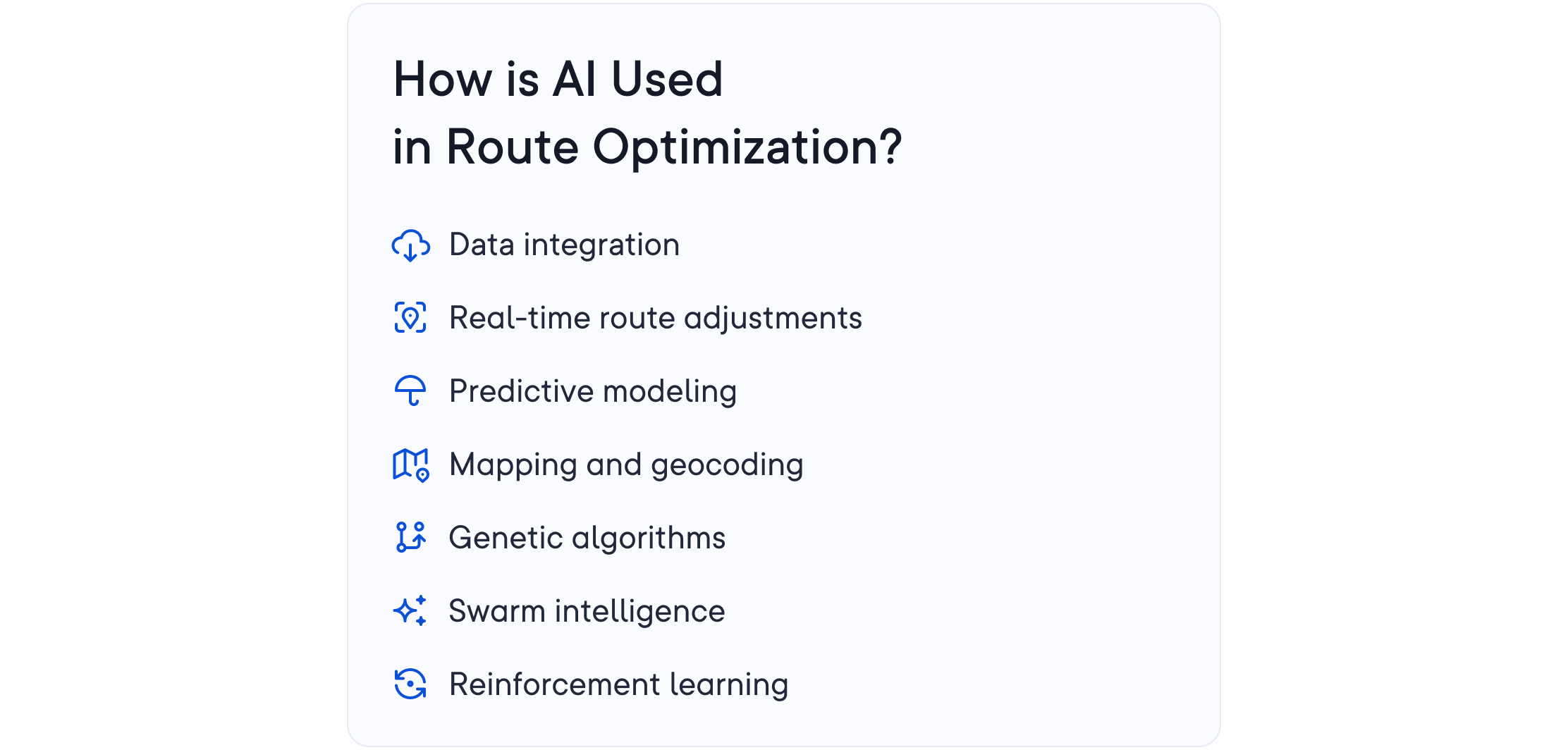 A list of the different ways AI is used in route optimization