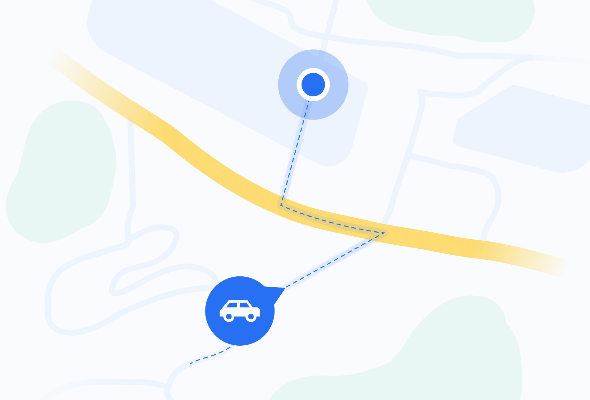 Local delivery: map of a small area showing a car en-route to the final destination.