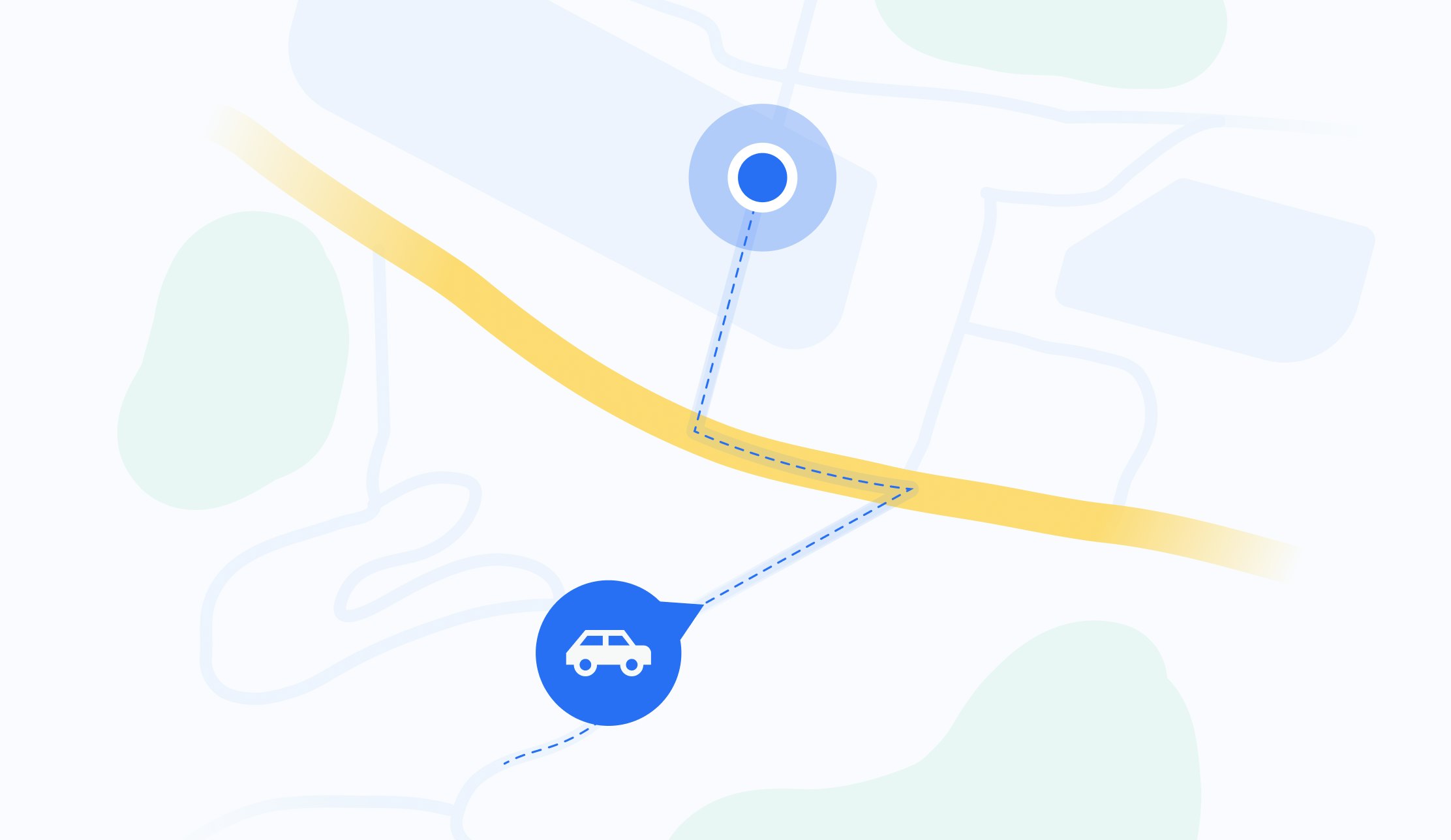Local delivery: map of a small area showing a car en-route to the final destination.