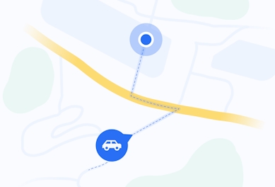 Local delivery: map of a small area showing a car en-route to the final destination.